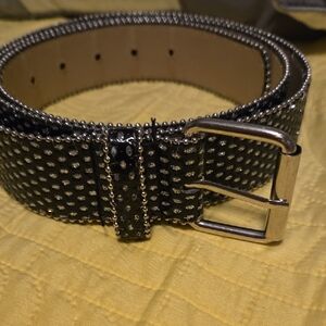 Black Studded Men's Belt with Silver Buckle